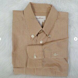 ERMENEGILDO ZEGNA Brown Burgundy Striped Button Down Dress Shirt Size L
